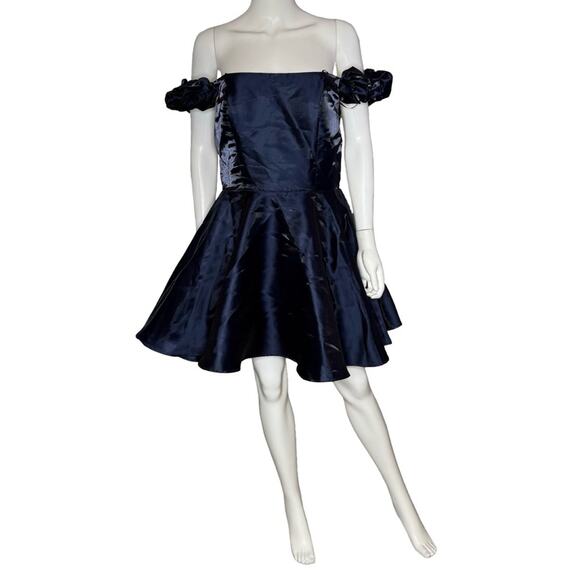 B Darlin Juniors' Rosette Off-The-Shoulder Fit & Flare Dress Navy Sz 13/14 - Picture 2 of 9